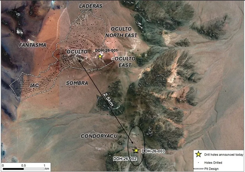 Figura 1 – Vista en planta de los resultados de la perforación