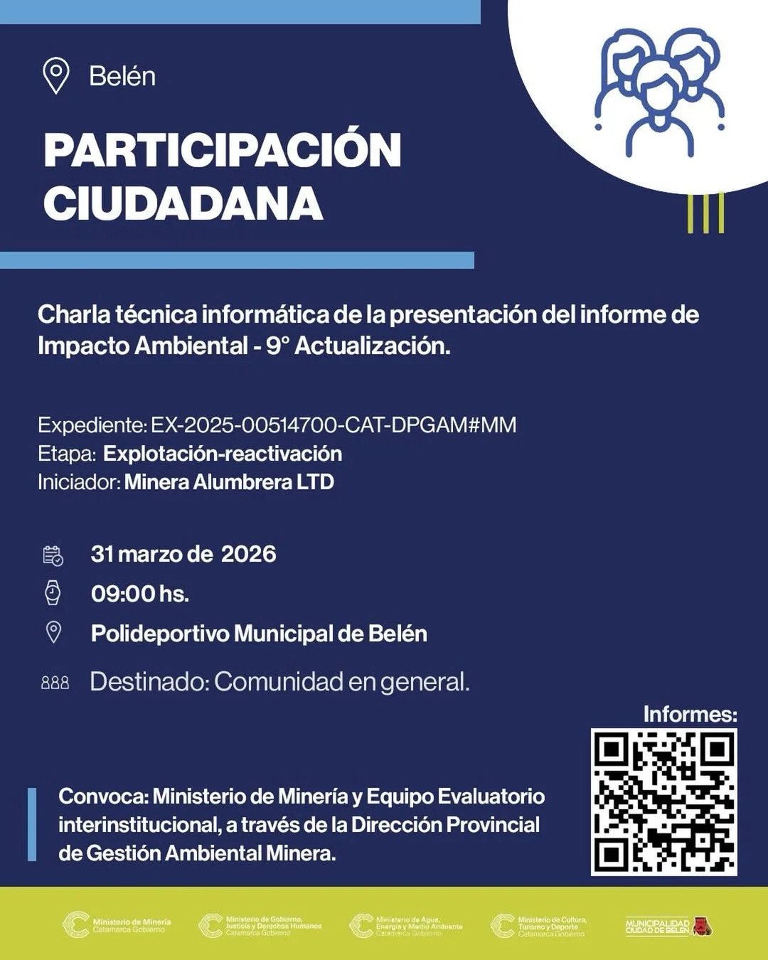 PARTICIPACIÓN CIUDADANA - CHARLA TECNICA- PROYECTO BAJO LA ALUMBRERA📍Belén 📆 31 Marzo ⏰09-00