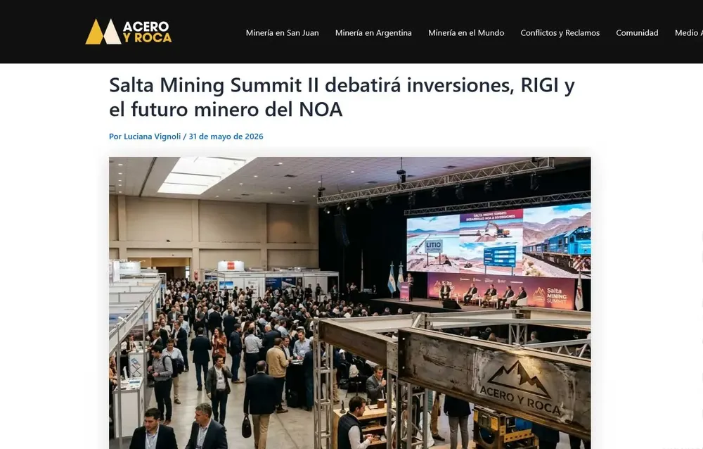 Punti de pantalla del sitio especializado en Minería de San Juan Acero y Roca.
